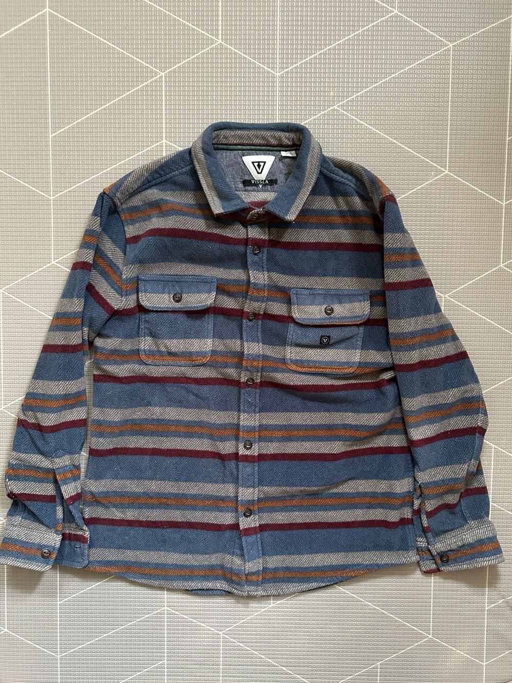 VISSLA Striped Fleece Shirt Jacket - Blue, Maroon, Tan